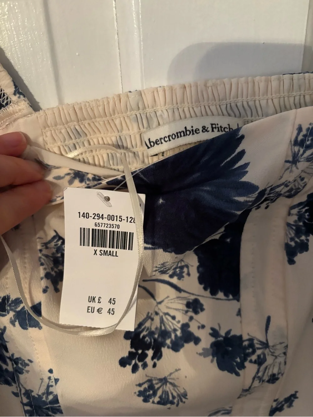 Abercrombie and Fitch Floral Puff-Sleeve Corset Top - Navy Print